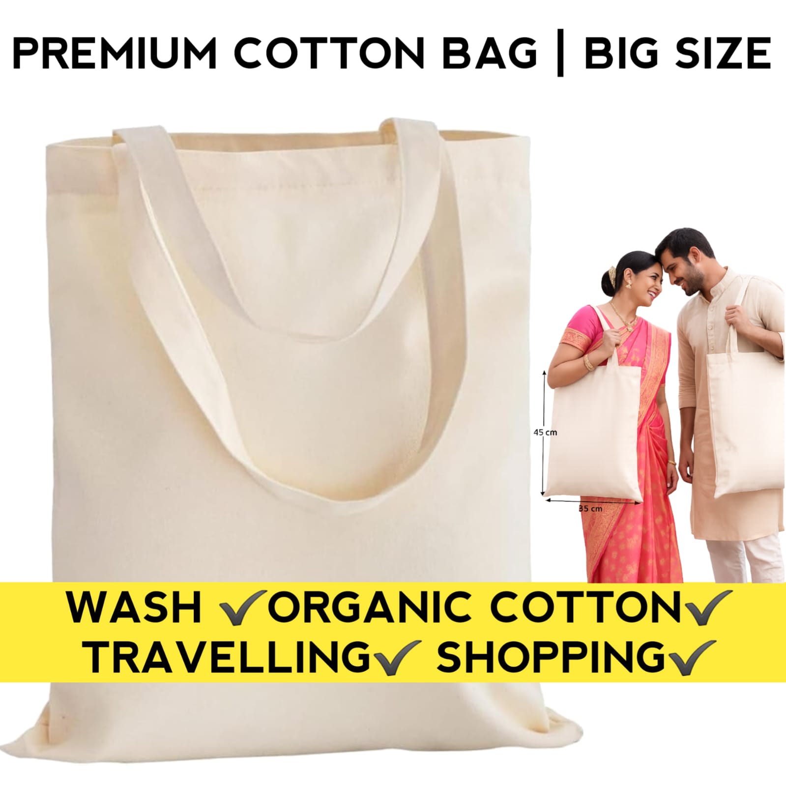 NATURAL TOTE BAGS | PURE COTTON ORGANIC ECO-FRIENDLY BAGS